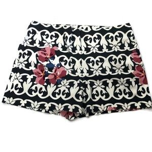 LOFT High Waist Black and White Patterned Shorts